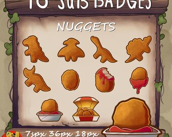 Nugget Sub / Bit Badges for Twitch - Dinosaur Chicken Fast Food Nuggies