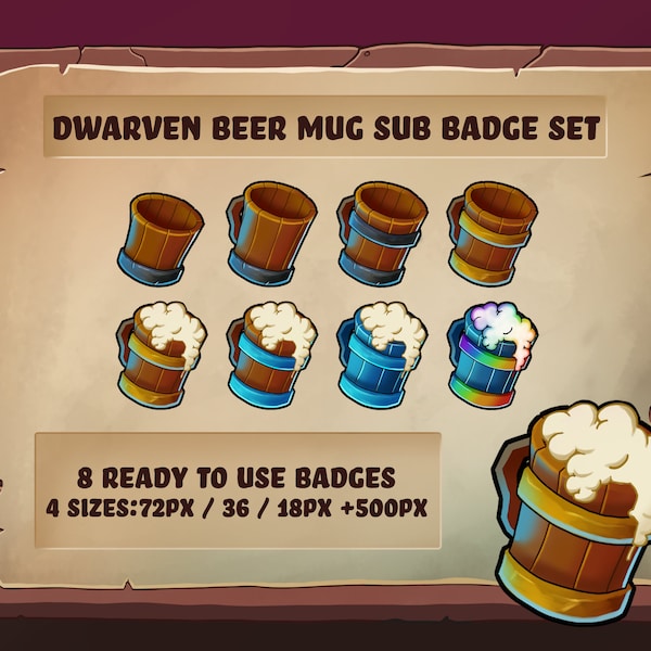 Dwarven Beer Mug Sub / Bit Badges for Twitch - DnD Dungeons and Dragons Tavern Alcohol Grog Stein