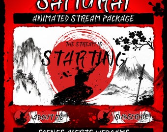 Paquete de superposición de transmisión de samuráis animados, superposición japonesa para Twitch