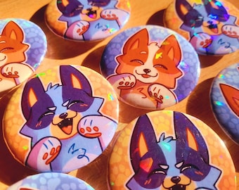 Blue & Bingo Puppy Holographic 1.75" Pin Buttons