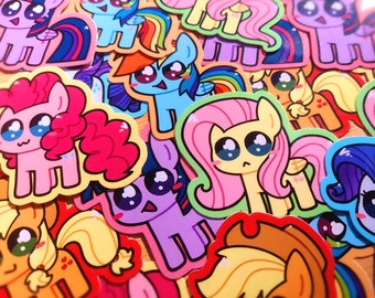 My Little Mane Six Itty-bitty Ponies 1.5 Inch Glossy Vinyl Stickers