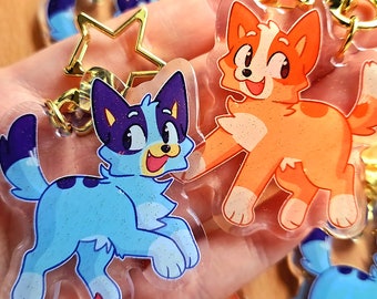 Blue & Bingo Puppy 2 Inch Acrylic Keychains