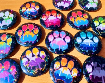 LGBTQ+ Paw Pride Holographic 1.75" Pin Buttons | Transgender, Non-binary, LGBT, Asexual, Lesbian