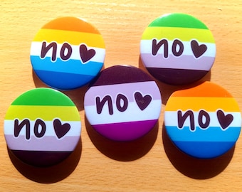AroAce Pride "No <3" 1.75" Meme Pin Buttons | Aromantic, AroAce, Asexual, LGBTQ+
