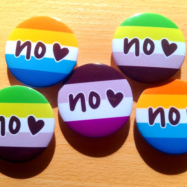 AroAce Pride ""No <3"" 4.3" Pin Buttons | Aromantic, AroAce, Asexual, LGBTQ+