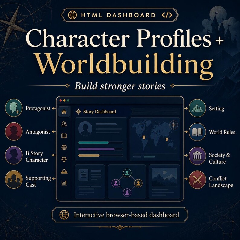 Interactive Novel Planner HTML Dashboard – Three Act Structure Story Tool (Digital Download) image 5