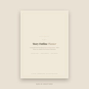 May include: A cream-colored digital planner page titled Story Outline Planner. The text includes An announceable beat-by-beat skeleton for the story only you can write&mdash;built on Fichtean Curve, shaped for Forced Proximity in Dark Romance. Includes 34 chapters.