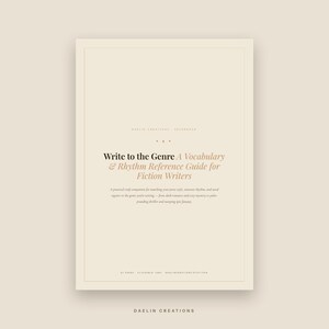 Puede incluir: Una gu&iacute;a de referencia rectangular titulada Write to the Genre: A Vocabulary & Rhythm Reference Guide for Fiction Writers. La portada es de color crema con texto en negro y marr&oacute;n, incluyendo un subt&iacute;tulo y descripci&oacute;n del estilo.