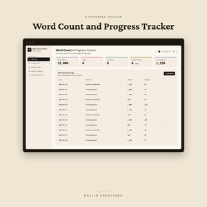 Word Count Progress Tracker | Interactive HTML Dashboard | NaNoWriMo & Daily Writing Goals image 3