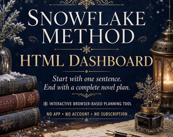 Planificador de esquemas de novelas con el método Copo de Nieve, panel de control HTML interactivo, herramienta de planificación de historias