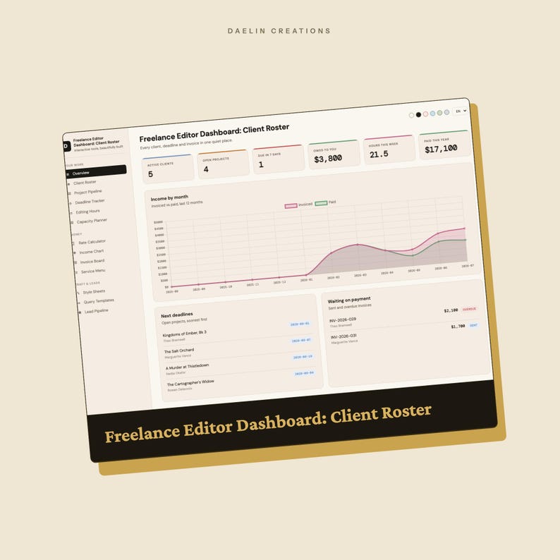 Dashboard für freiberufliche Redakteure | Kundenliste, Projektpipeline & Honorarrechner | HTML-Tool zur Erfolgsmessung im Redaktionsbereich Bild 3
