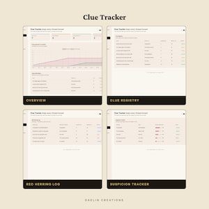 Aanwijzingen-tracker | Verdachtmakingen-tracker | Romanplanner | Interactief schrijversdashboard: aanwijzingen, dwaalsporen, verdachtmakingen-tracker afbeelding 5