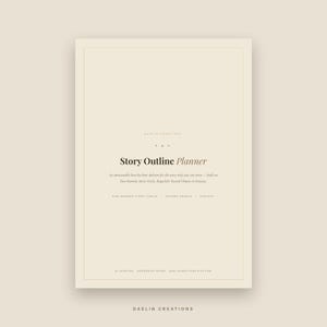 K&ouml;nnte beinhalten: Ein beigefarbenes digitales Planer-Cover mit dem Titel Story Outline Planner. Der Text lautet: An annotatable beat-by-beat skeleton for the story only you can write&mdash;built on Dan Harmon Story Circle, shaped for Second Chance in Fantasy. 14 Kapitel.