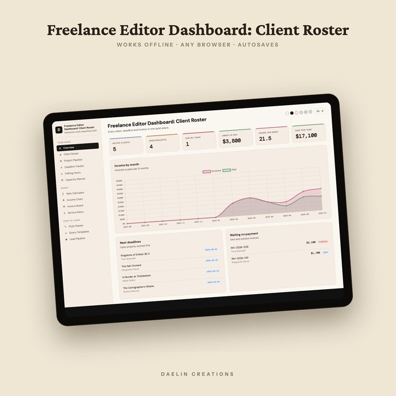 Dashboard für freiberufliche Redakteure | Kundenliste, Projektpipeline & Honorarrechner | HTML-Tool zur Erfolgsmessung im Redaktionsbereich Bild 5