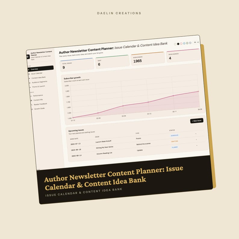 Planificador de contenido para el boletín informativo del autor / Calendario de publicaciones / Banco de ideas de contenido / Segmentación, seguimiento y lanzamiento imagen 3