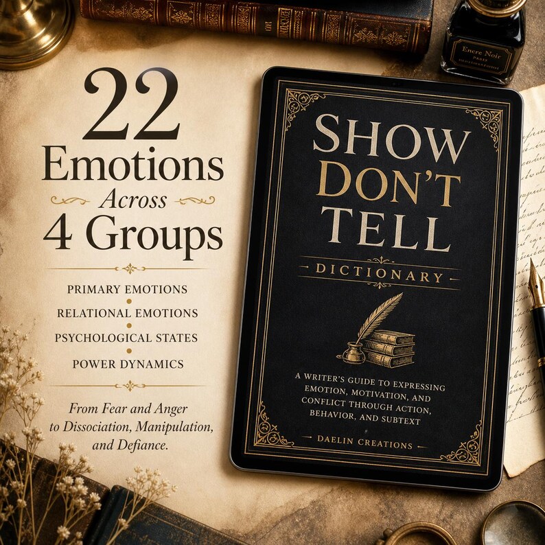Show Dont Tell Guide for Writers, Emotions Writing Reference, List of Emotions for Fiction, GoodNotes Author Craft Tool image 4