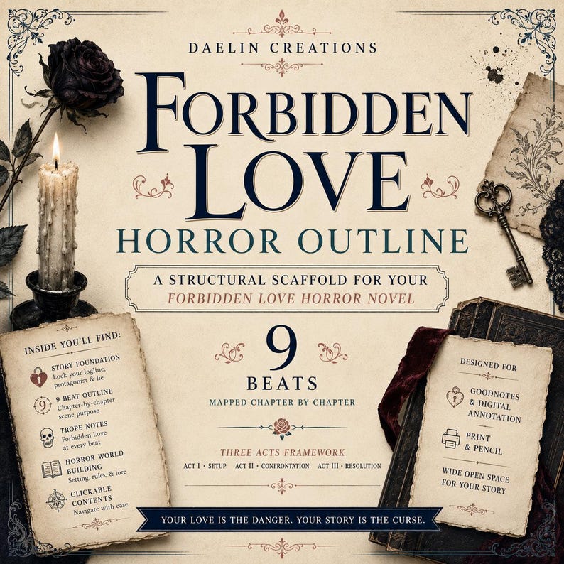 Horror d'amore proibito / Schema narrativo in tre atti / Pianificatore di romanzo / PDF per GoodNotes immagine 2