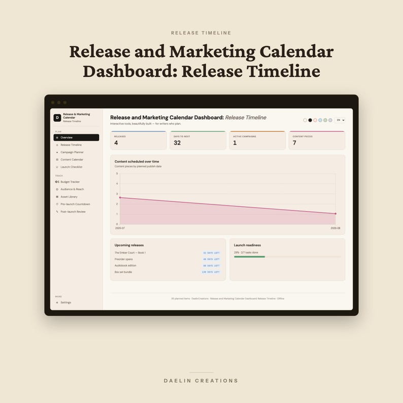 Release and Marketing Calendar Dashboard | Release Timeline, Launch Planner | Budget Tracker | Interactive HTML Tool image 2