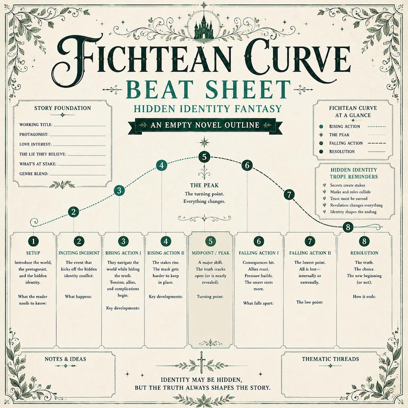 Hidden Identity Fantasy | GoodNotes Novel Outline | Fichtean Curve Beat Sheet | Hidden Identity Fantasy image 2