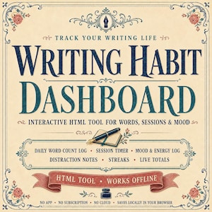 Writing Habit Tracker | Daily Word Count Log | Session Timer | Mood Log | Block Notes | Interactive HTML image 3