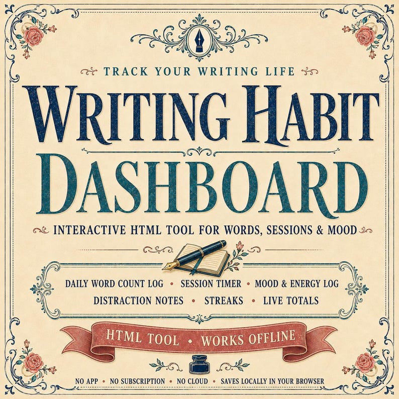 Writing Habit Tracker | Daily Word Count Log | Session Timer | Mood Log | Block Notes | Interactive HTML image 3