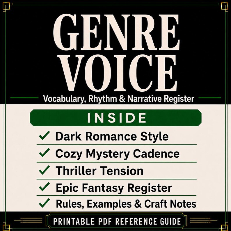 Leitfaden für Genre-Schreibstil | Referenz für Prosa-Autoren | Düstere Liebesromane, Cosy Crime, Thriller & Epische Fantasy | PDF Bild 2