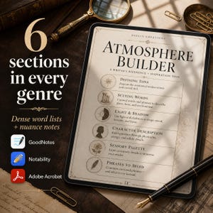 Beschreibende Wörter für Autoren, Genre-Vokabular, Schreibthesaurus für Schauplatz- und Sinnesbeschreibungen, GoodNotes-Autorentool Bild 5
