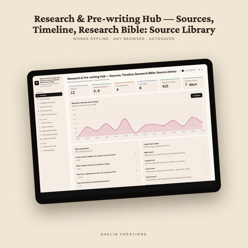 Research and Pre-writing Hub | Sources, Timeline, Research Bible | Source Library | Fact Cards, Timeline Conflicts, Writer Research Bible image 5