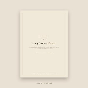 Op de afbeelding: Een beige digitale plannerpagina met de titel Story Outline Planner. De tekst luidt: An annotatable beat-by-beat skeleton for the story only you can write&mdash;built on Romance Arc, shaped for Mafia in Dark Romance. Bevat 11 hoofdstukken en Goodnotes ready.