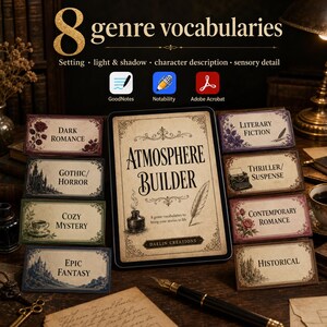 Beschreibende Wörter für Autoren, Genre-Vokabular, Schreibthesaurus für Schauplatz- und Sinnesbeschreibungen, GoodNotes-Autorentool Bild 3