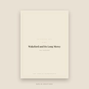 May include: A rectangular document with a cream background and black text. The title reads Wakeford and Its Long Mercy. Additional text includes Daelin Creations World, Horror, One-of-One World, 4 pages, clickable tabs, and daelincreations.etsy.com.