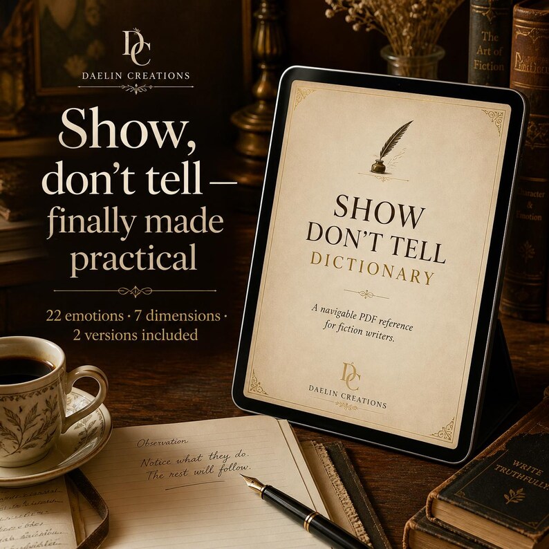 Show Dont Tell Guide for Writers, Emotions Writing Reference, List of Emotions for Fiction, GoodNotes Author Craft Tool image 3