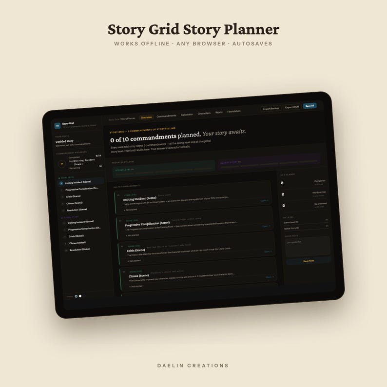 Story Grid Writer's Scene Planner, 5 Commandments Dashboard, Novel Outline Tool Bild 9