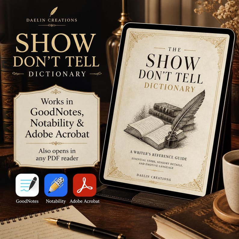 Show Dont Tell Guide for Writers, Emotions Writing Reference, List of Emotions for Fiction, GoodNotes Author Craft Tool image 2