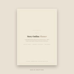 以下が含まれることがあります： クリーム色のデジタルプランナーページ。タイトルはStory Outline Planner。テキストにはAn annotatable beat-by-beat skeleton for the story only you can write&mdash;built on Freytag's Pyramid, shaped for Marriage of Convenience in Dark Romanceと記載されています。