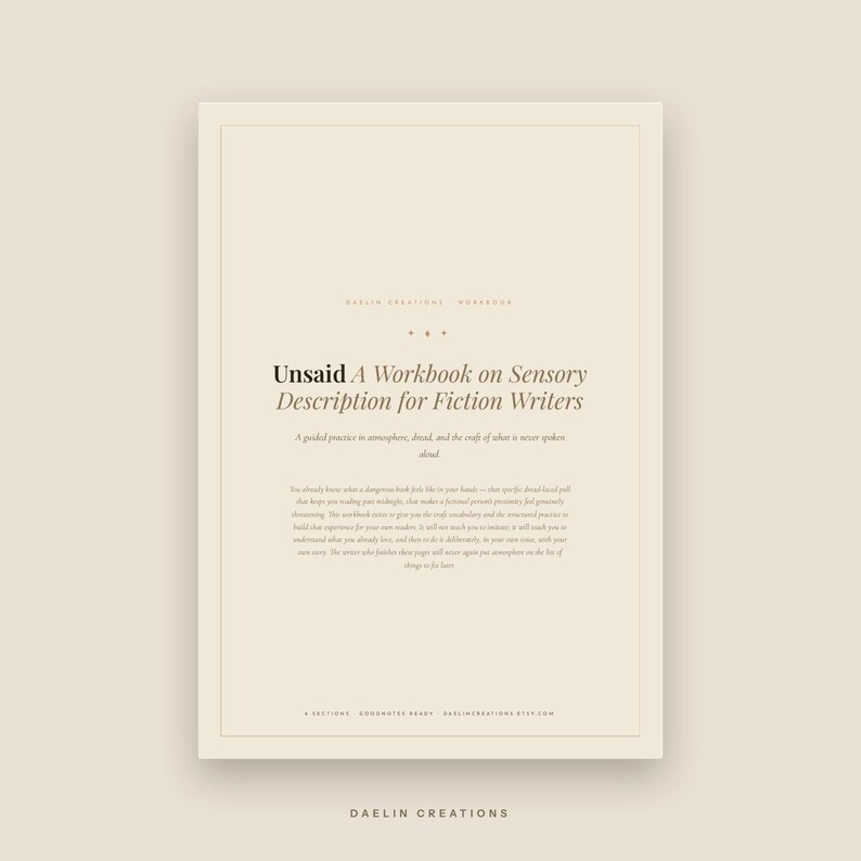 Unsaid — Werkboek voor zintuiglijke beschrijvingen voor schrijvers van duistere romantische fictie | Printbare PDF | Atmosphere & Dread Craft afbeelding 2