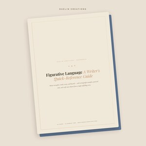 May include: A rectangular reference guide titled Figurative Language A Writer's Quick-Reference Guide with a cream-colored cover, dark text, and a thin border. The document includes subtext about mastering metaphor, simile, and story with examples.