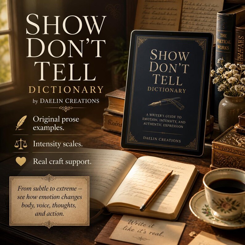 Show Dont Tell Guide for Writers, Emotions Writing Reference, List of Emotions for Fiction, GoodNotes Author Craft Tool image 6