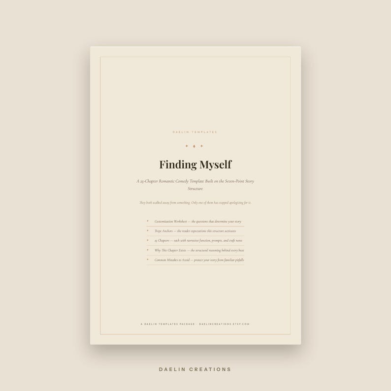 Werkboek voor de verhaalstructuur van een romantische komedie: Finding Myself | Plotplanner met zeven punten | Gids voor het thema overlevingsschuld afbeelding 2