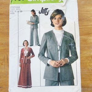 Einfachheit 7786 Misses Jiffy Rock, Hose und ungefütterte Jacke (1976) Größe 18 & 20