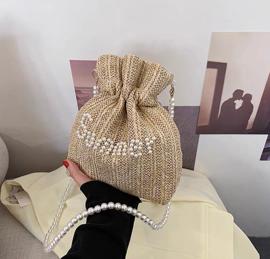 Pearl Straw Bucket Bag Handmade Straw Bag Woven Bag Wedding Etsy UK