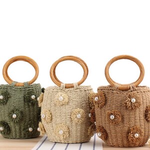 Woven women beach bag top handle straw bag bucket straw bag top handle beach bag bucket beach bag women present summer bag