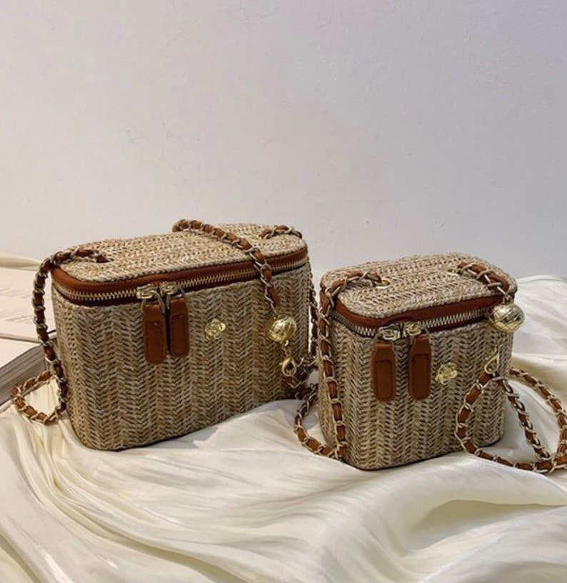 Straw Messenger Bag Chain Bag Square Crossbody Bag Beach Etsy