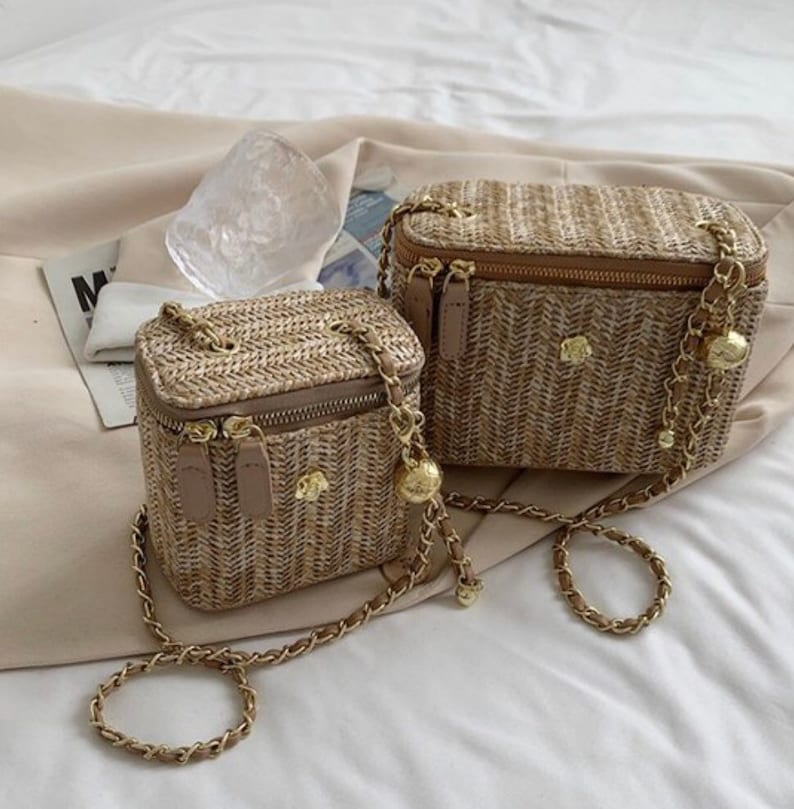 Straw Messenger Bag Chain Bag Square Crossbody Bag Beach Etsy