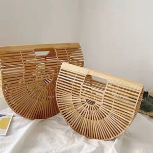 Handmade bamboo bag beach handbag basket woven bag trendy straw beach wear