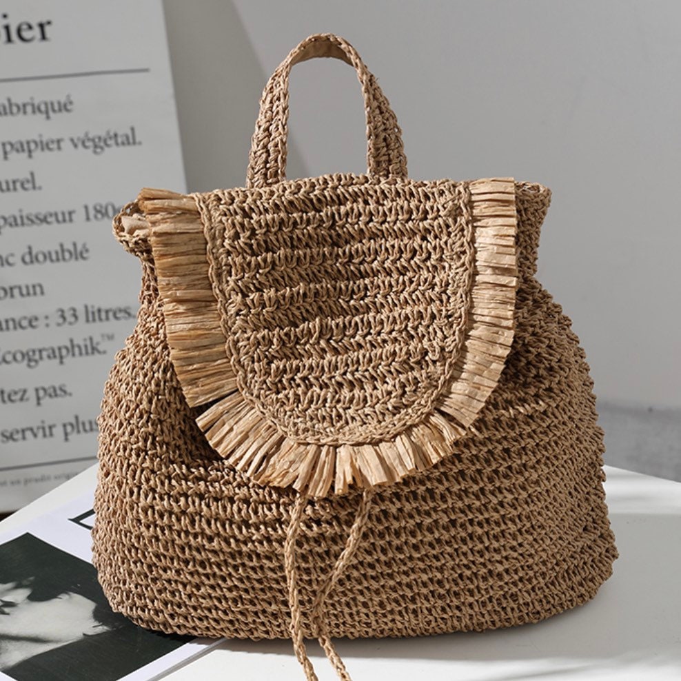 Straw Backpack Summer Bag Straw Beach Backpack Summer Backpack Etsy