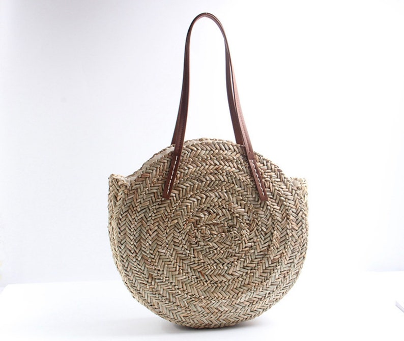 Round Straw Beach Bag Shoulder Summer Bag Holiday Bag Large Etsy UK
