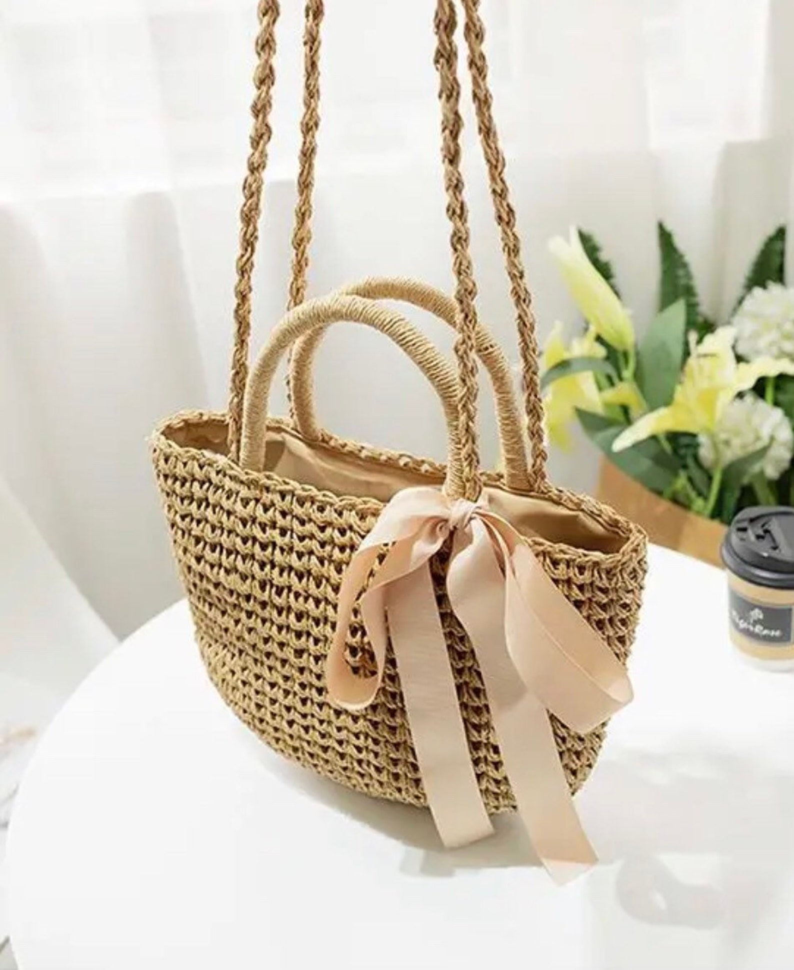 Straw Woven Beach Bag Holiday Time Shoulder Bag Handmade Cute - Etsy