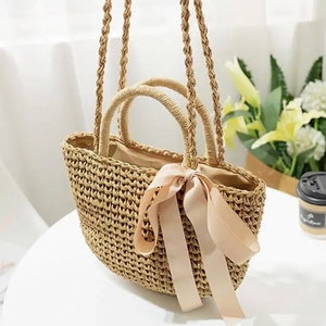 Straw Woven Beach Bag Holiday Time Shoulder Bag Handmade Cute Gift ...