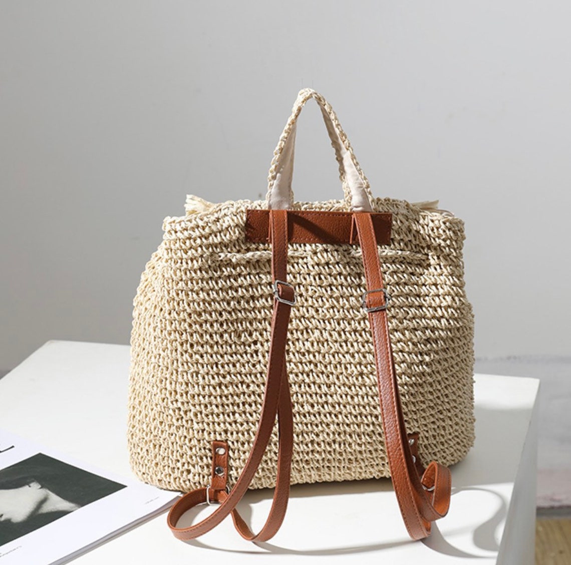 Straw Backpack Summer Bag Straw Beach Backpack Summer Backpack Etsy